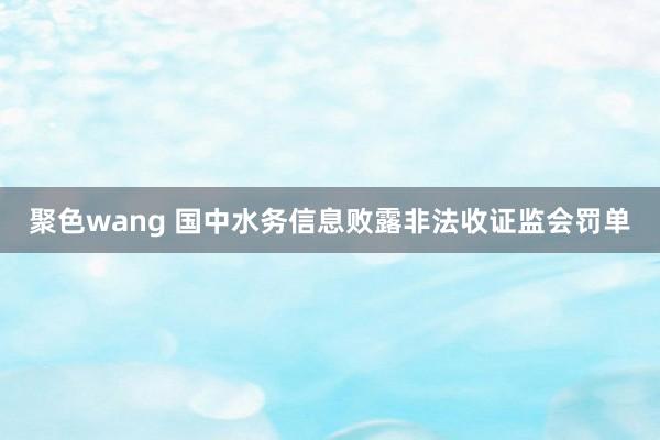 聚色wang 国中水务信息败露非法收证监会罚单