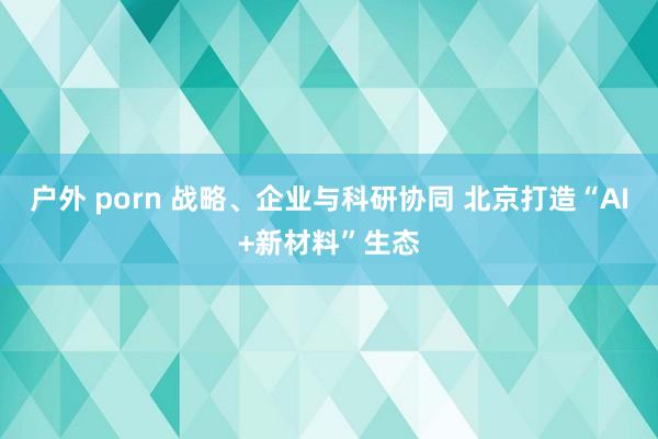 户外 porn 战略、企业与科研协同 北京打造“AI+新材料”生态