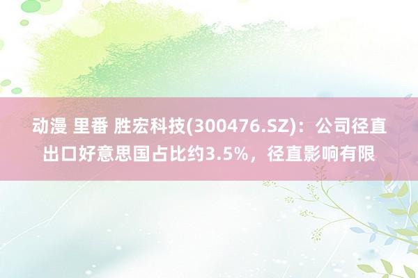 动漫 里番 胜宏科技(300476.SZ)：公司径直出口好意思国占比约3.5%，径直影响有限