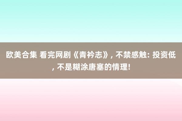 欧美合集 看完网剧《青衿志》， 不禁感触: 投资低， 不是糊涂唐塞的情理!